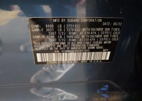 2022 Subaru Ascent Touring from USA, damaged, VIN 4S4WMARDXN3441663